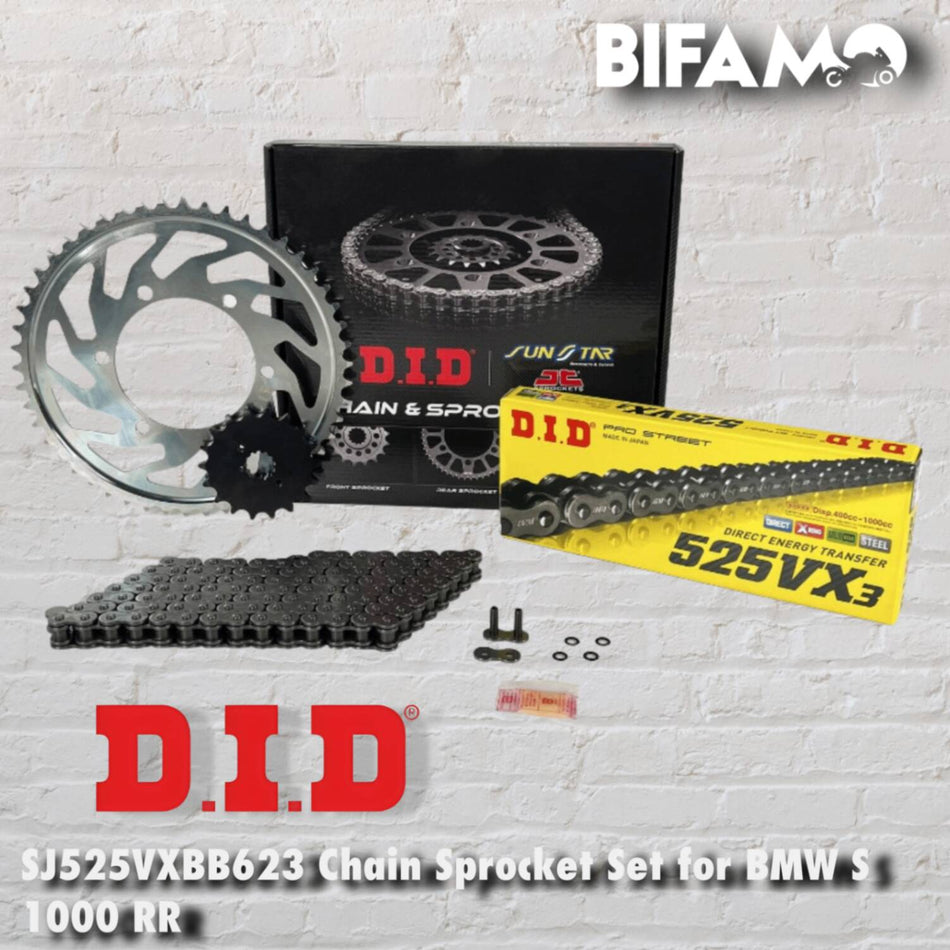 DID SET SJ525VXBB623 ZİNCİR DİŞLİ SETİ BMW S 1000 RR (1000 cc) (2009-2011) / ZİNCİR : DID-525VX3 (Çelik)-120 / DİŞLİ: SUNSTAR (17T) - JT (45T)