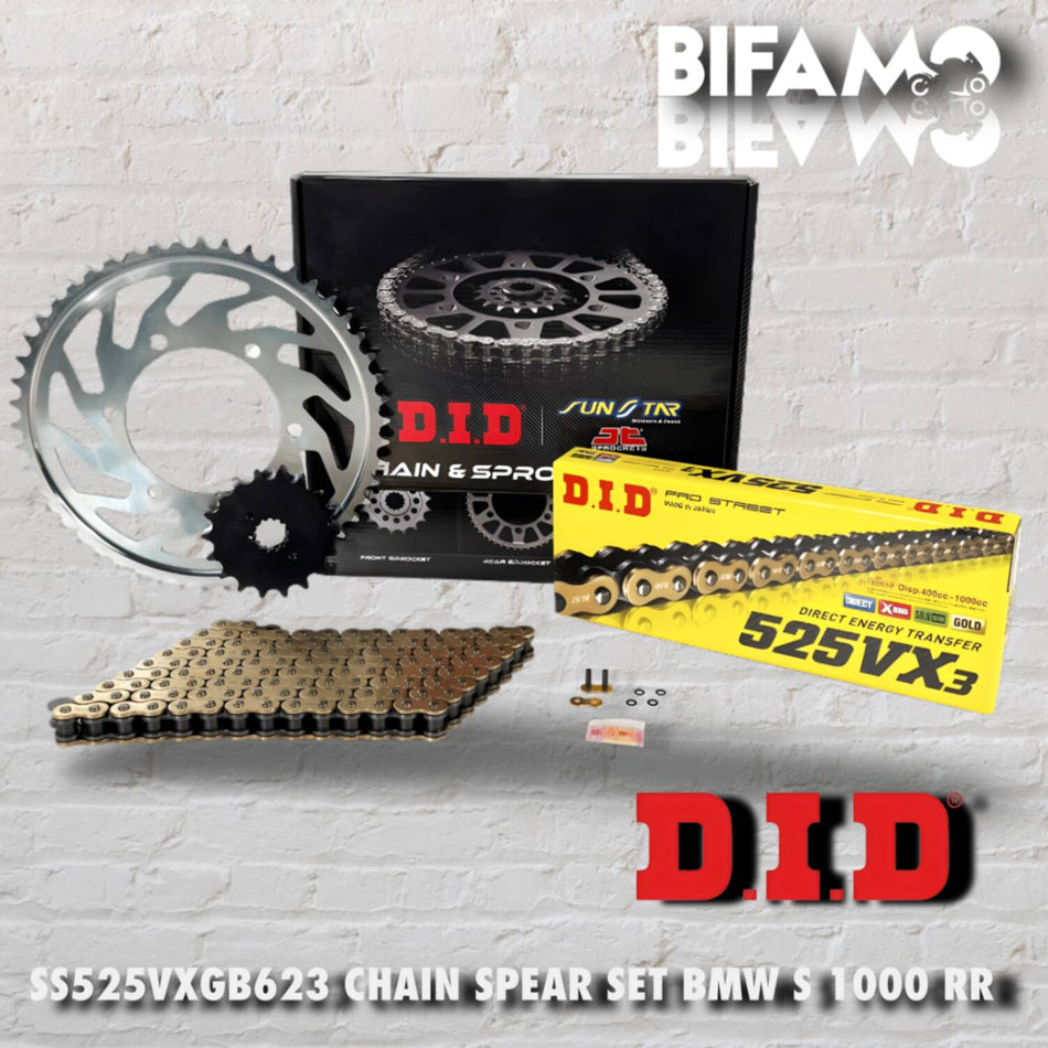 DID SET  SS525VXGB623  ZİNCİR DİŞLİ SETİ BMW S 1000 RR (1000 cc) (2009-2011) / ZİNCİR : DID-525VX3 (Gold)-120 / DİŞLİ: SUNSTAR (17T-45T)